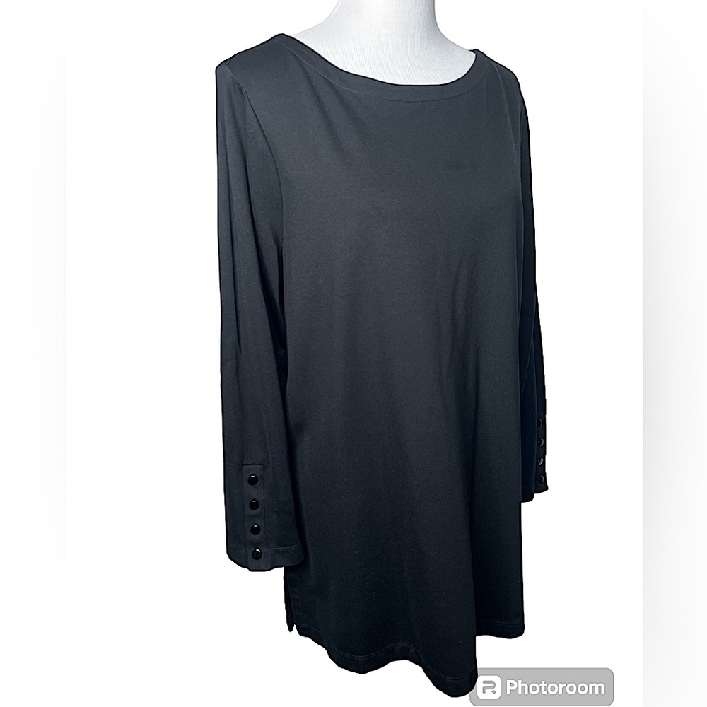 Chico’s Top Tunic long sleeves Relaxed Comfort Snaps scoop neck Travel Sz 2 LG